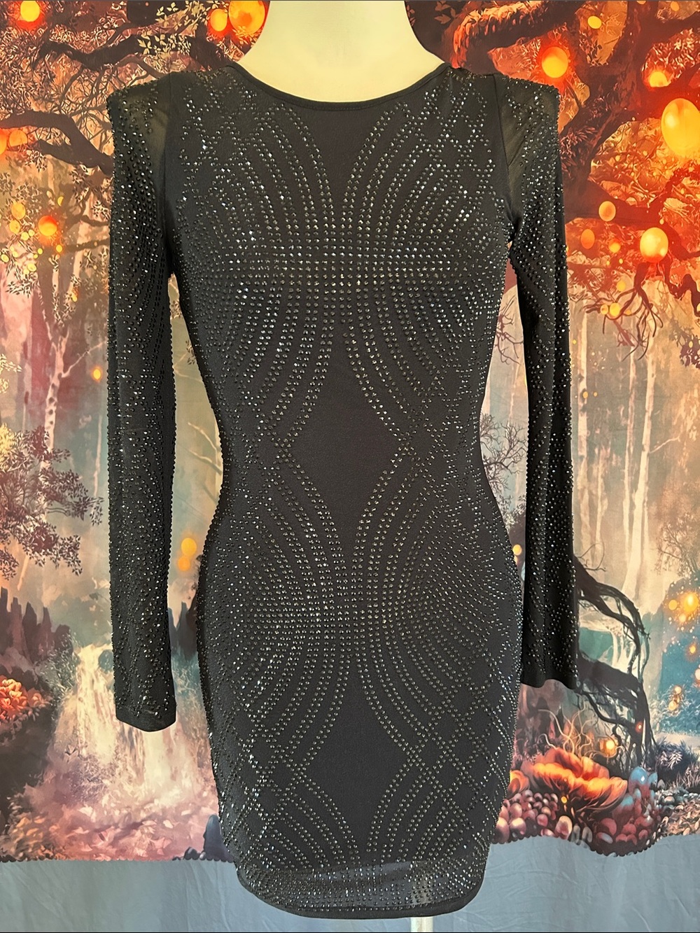 Windsor Black Special Occasion Long-Sleeve Beaded Bodycon Dress-S